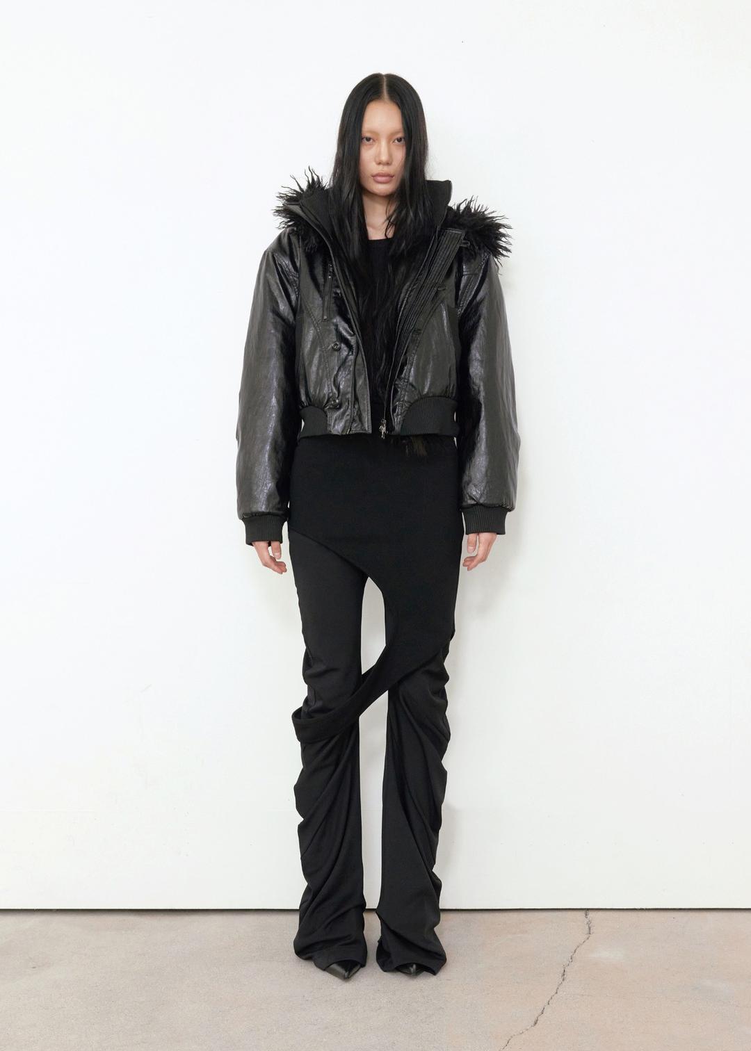 LEATHER FUR HOOD JUMPER, BLACK