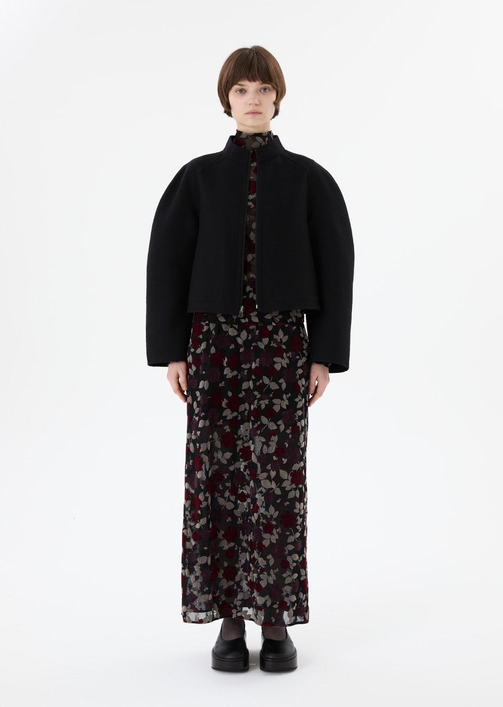 floral long skirt, black