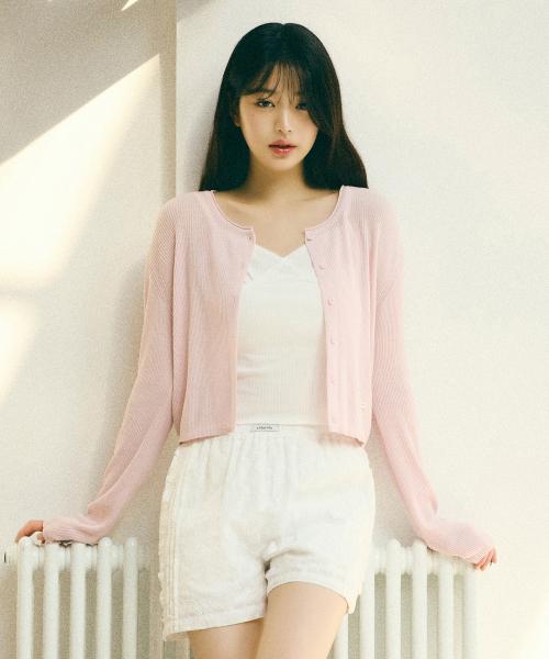 BASIC LINEN CARDIGAN PINK