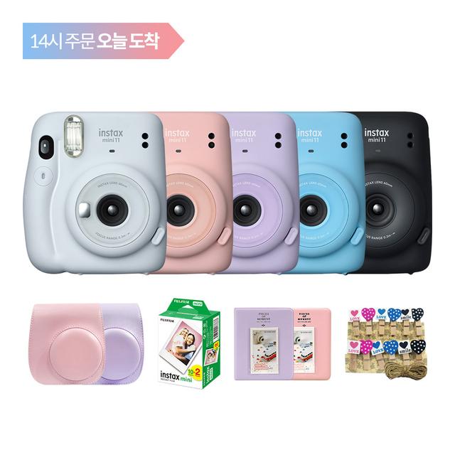 [오늘 도착] 인스탁스 미니11+가죽케이스+필름20장/+전용앨범+하트데코/폴라로이드카메라