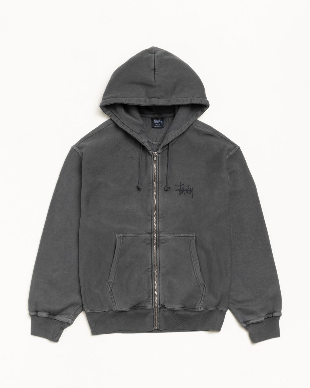 BASIC STÜSSY ZIP HOODIE PIGMENT DYED - Black/Black / S
