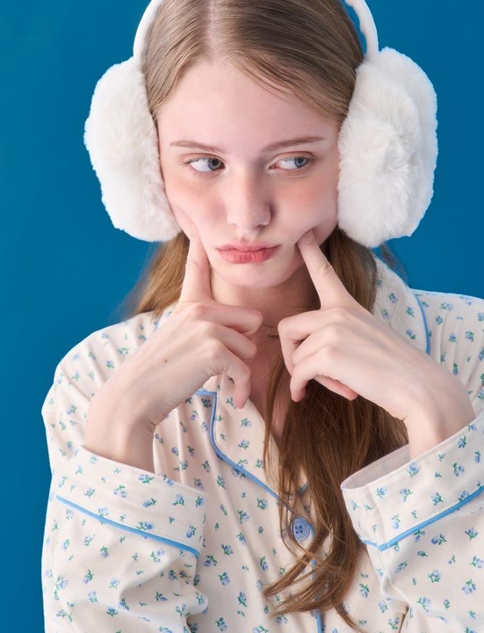 블루플로랄 피치기모 긴팔 잠옷 파자마 세트