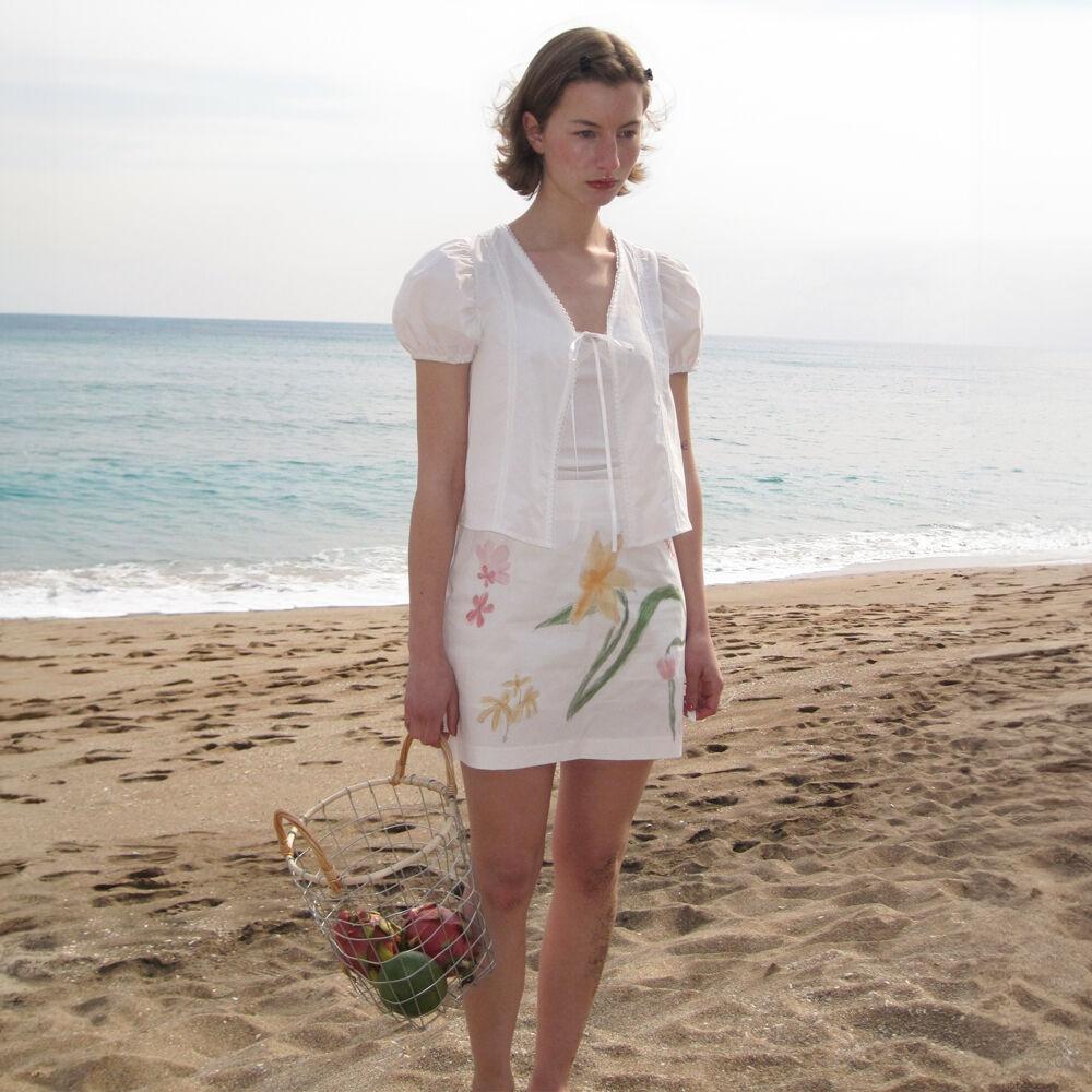 Flower Graphic Mini Skirt (Cream)