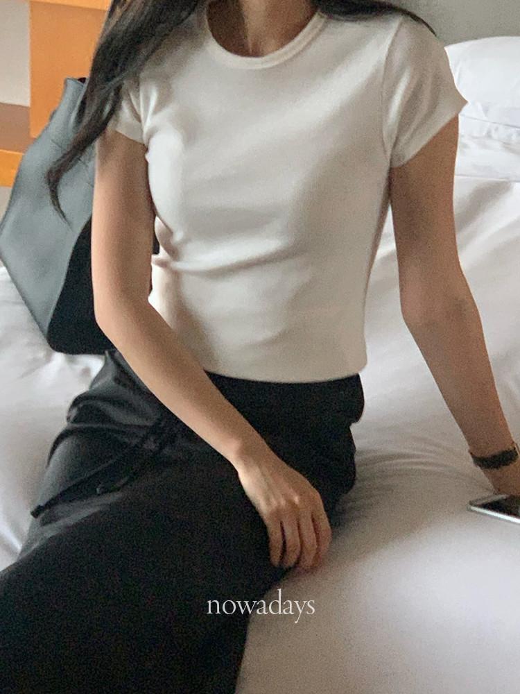 버베인 줄리 골지 라운드 반팔 티셔츠 코튼 데일리 베이직 t (3col)