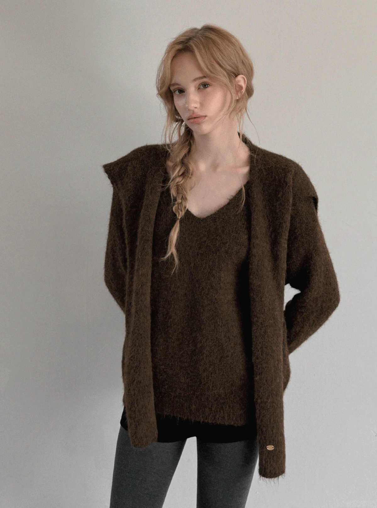 노운 브이넥 루즈핏 긴팔 니트(랩set)