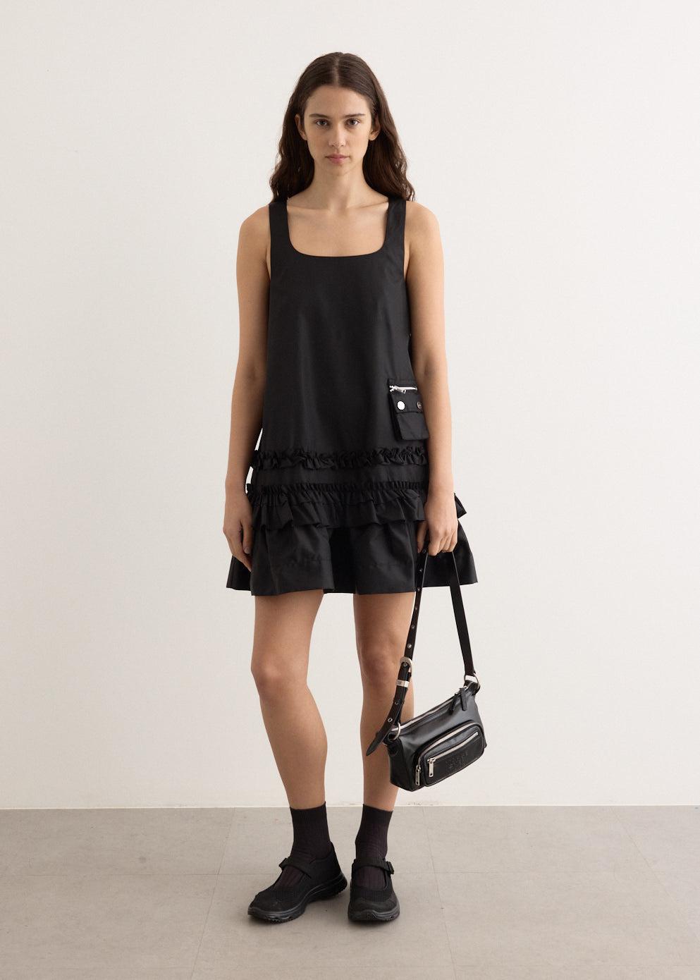 Duchesse Nylon U-Neck Mini Dress - 099 Black / 34