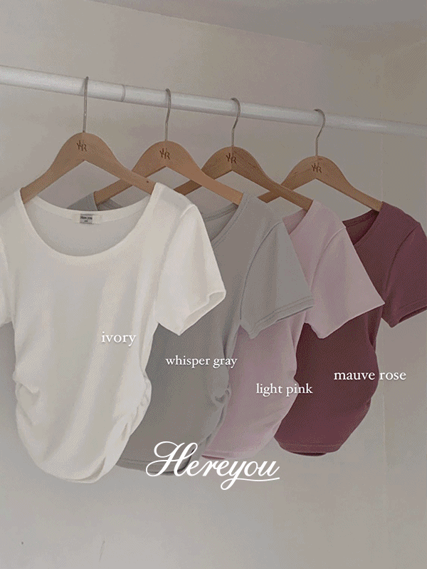 유리에 컬러추가/1만장돌파✨ [here you] 로지 셔링 반팔 T (잘록/날씬핏!) - 8color (힙/러블리/꾸안꾸/크롭티/여름반팔/골지반팔)
