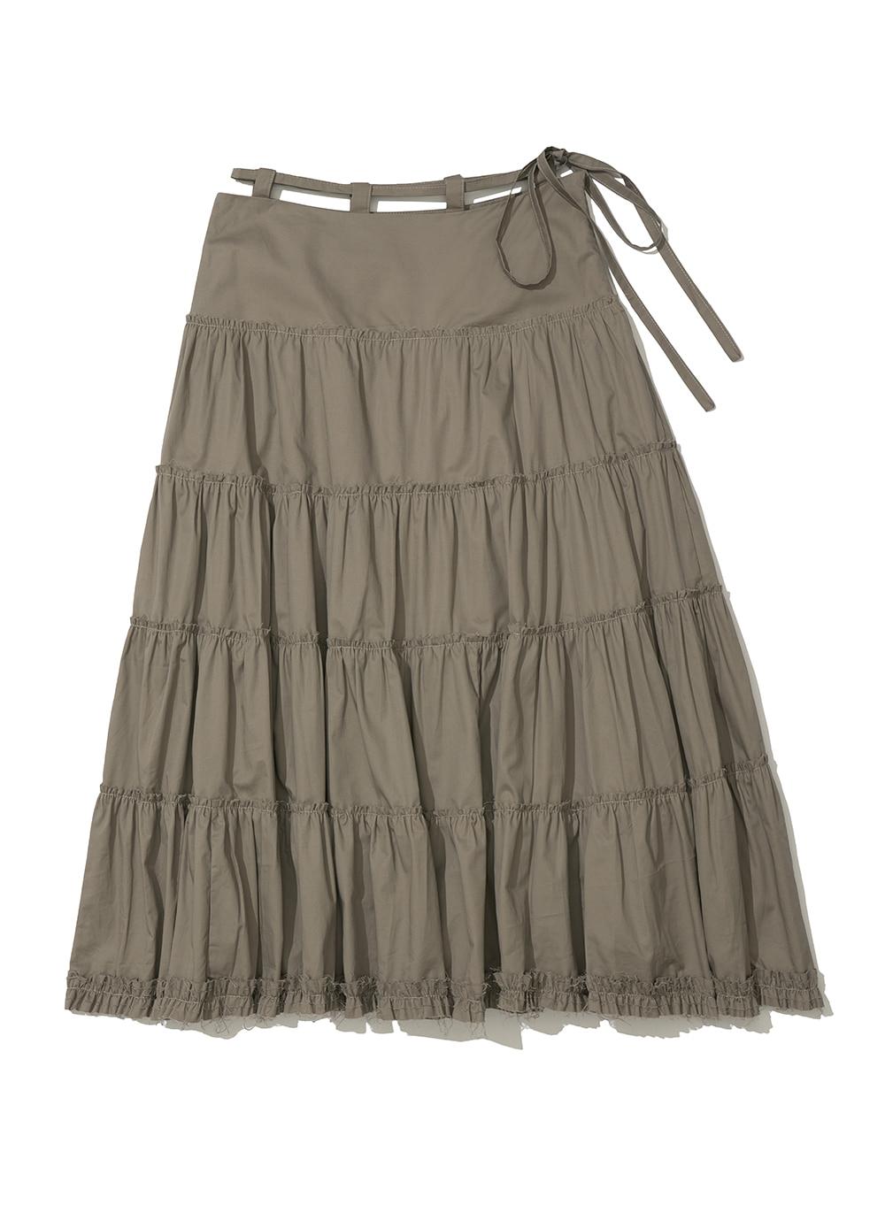 [WOMEN] CUT OFF BELTED TIERED MIDI SKIRT_CHARCOAL