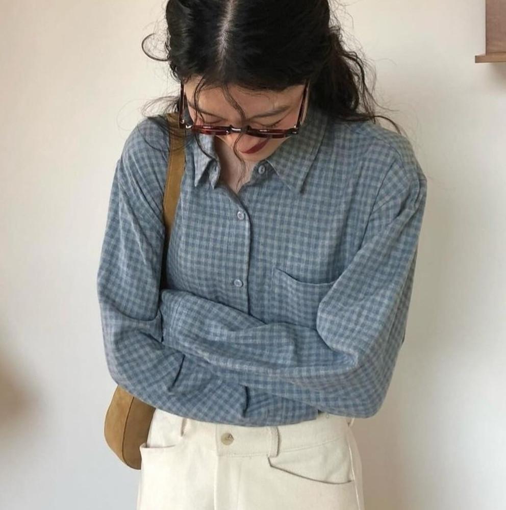 웨더 피치 기모 체크 셔츠 weather