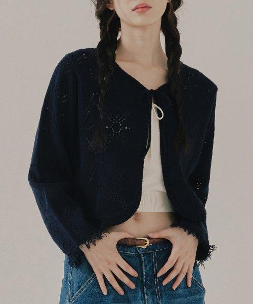 스카시 리본 가디건_네이비