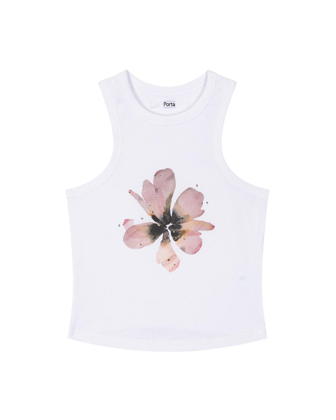 HOTFIX FLOWER SLEEVELESS TOP, WHITE