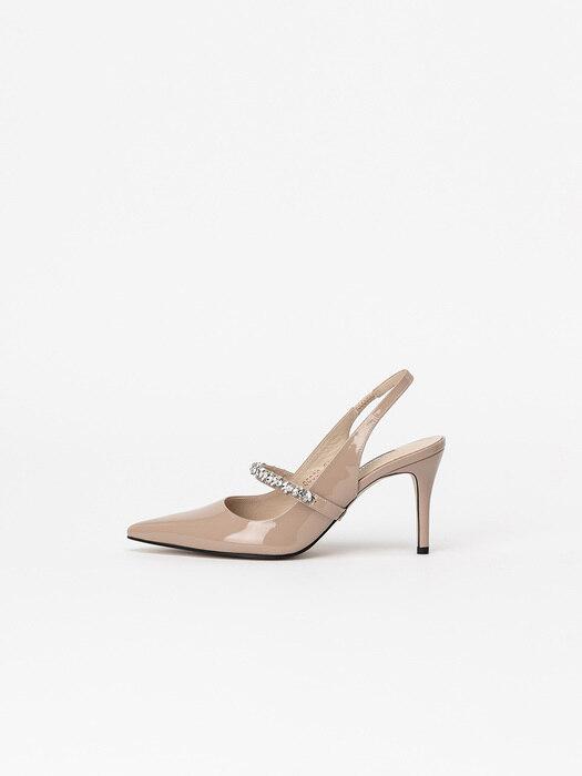 Emilion Jewel Strap Slingbacks in Nude Beige Patent