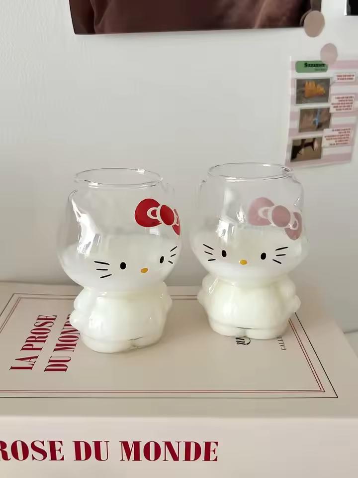 300ml 만화 헬로 키티 투명 유리 컵 내열성 커피 유리 컵 워터 컵 밀크 티 주스 커피 머그잔 홈 Drinkware