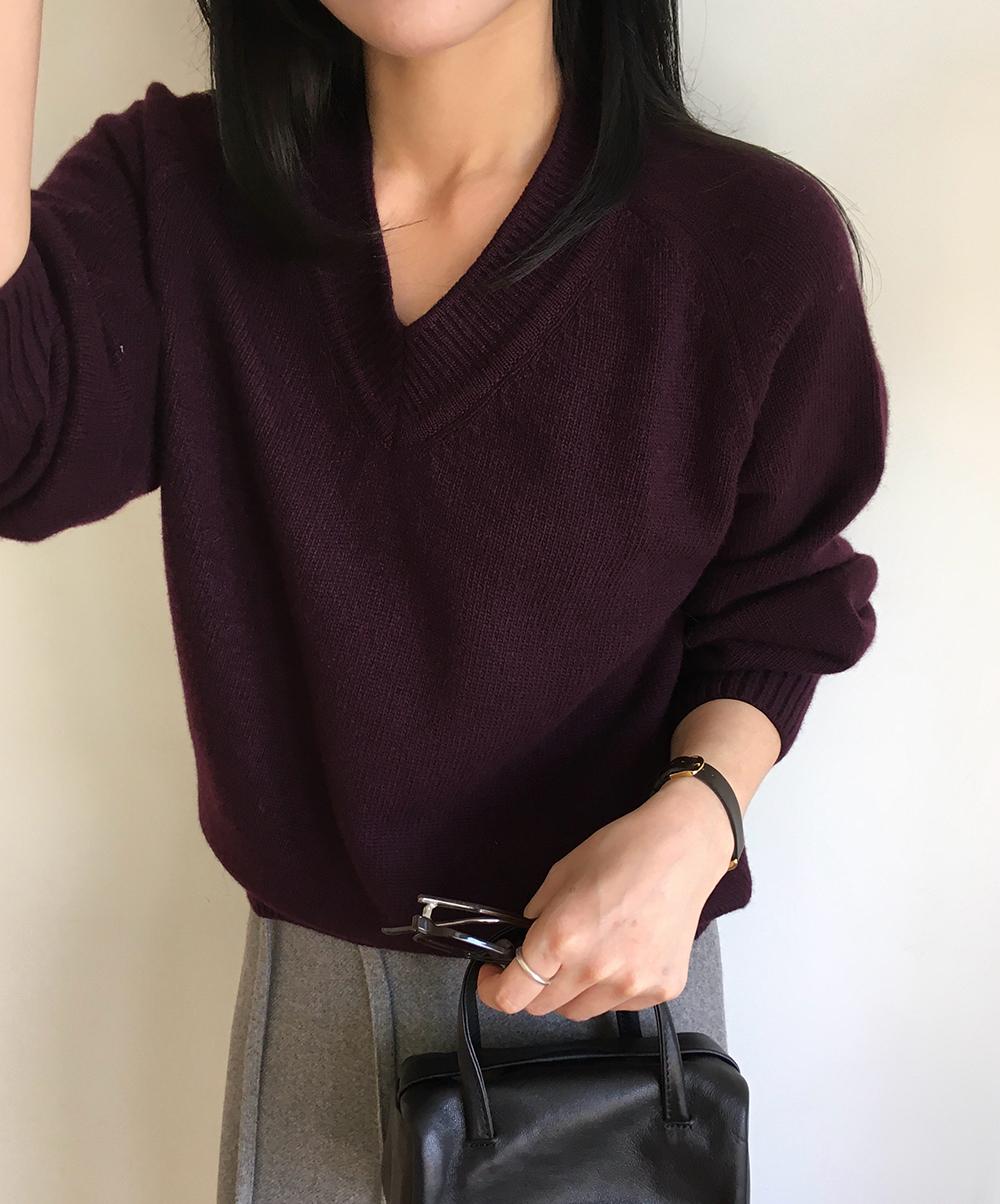 버나뎃 그립 캐시 울 브이넥 니트 (3col) grip