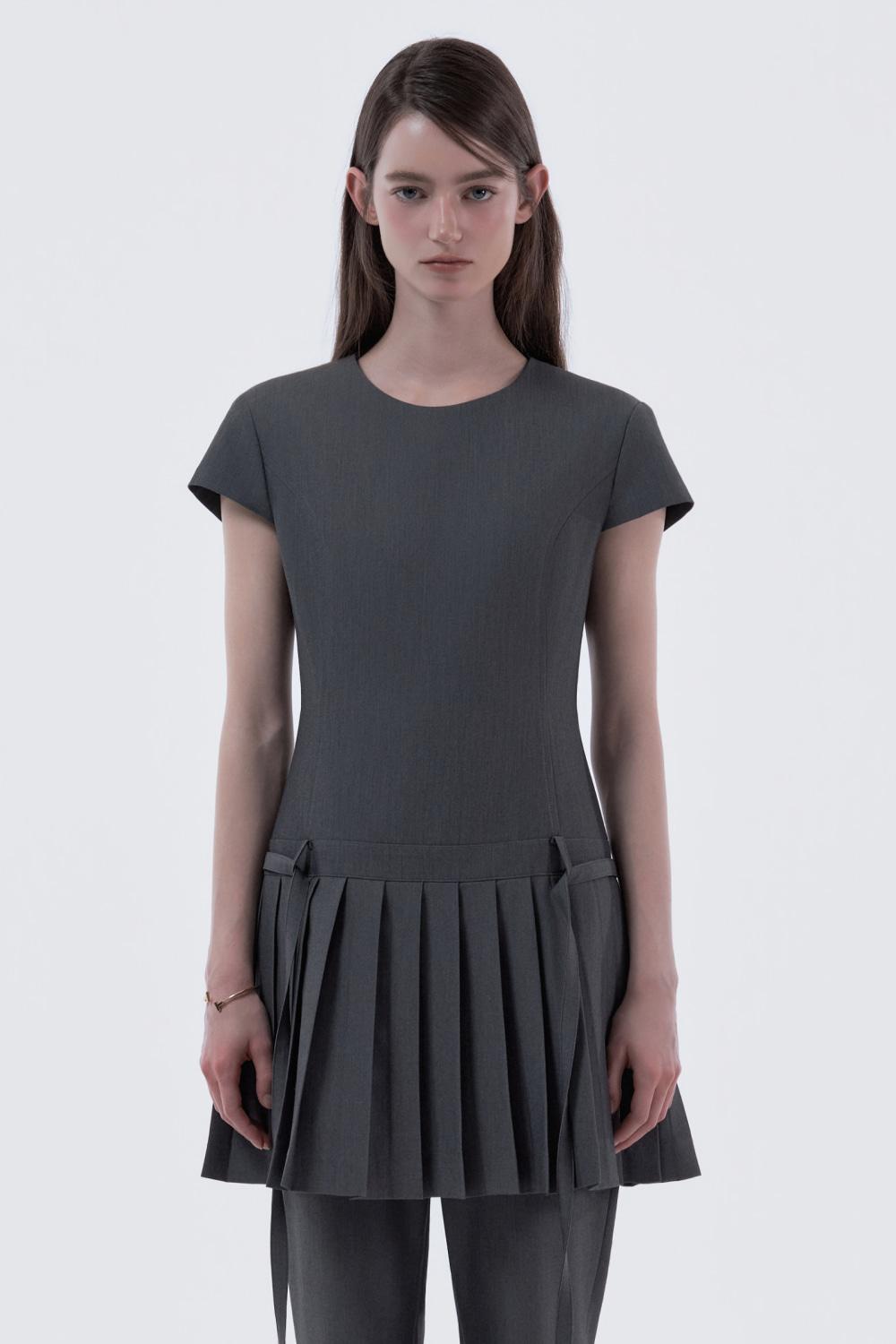 Back Bow Pleated Dress Top - Grey