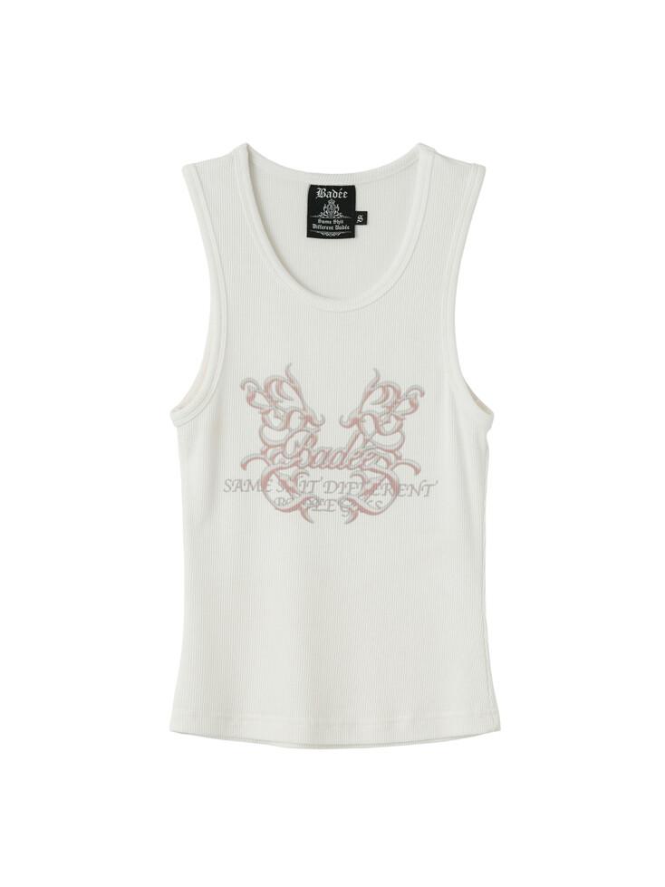 Vintage Printing Sleeveless White