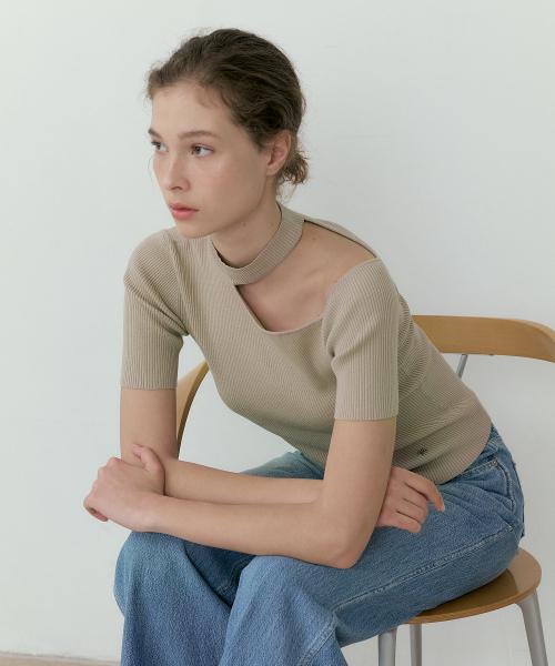 Cut off half-turtleneck Knit (beige)