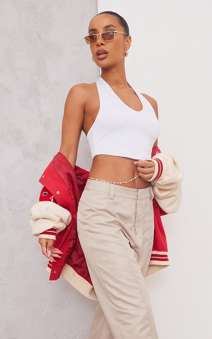 Basic White Slinky Scoop Neck Halter Top