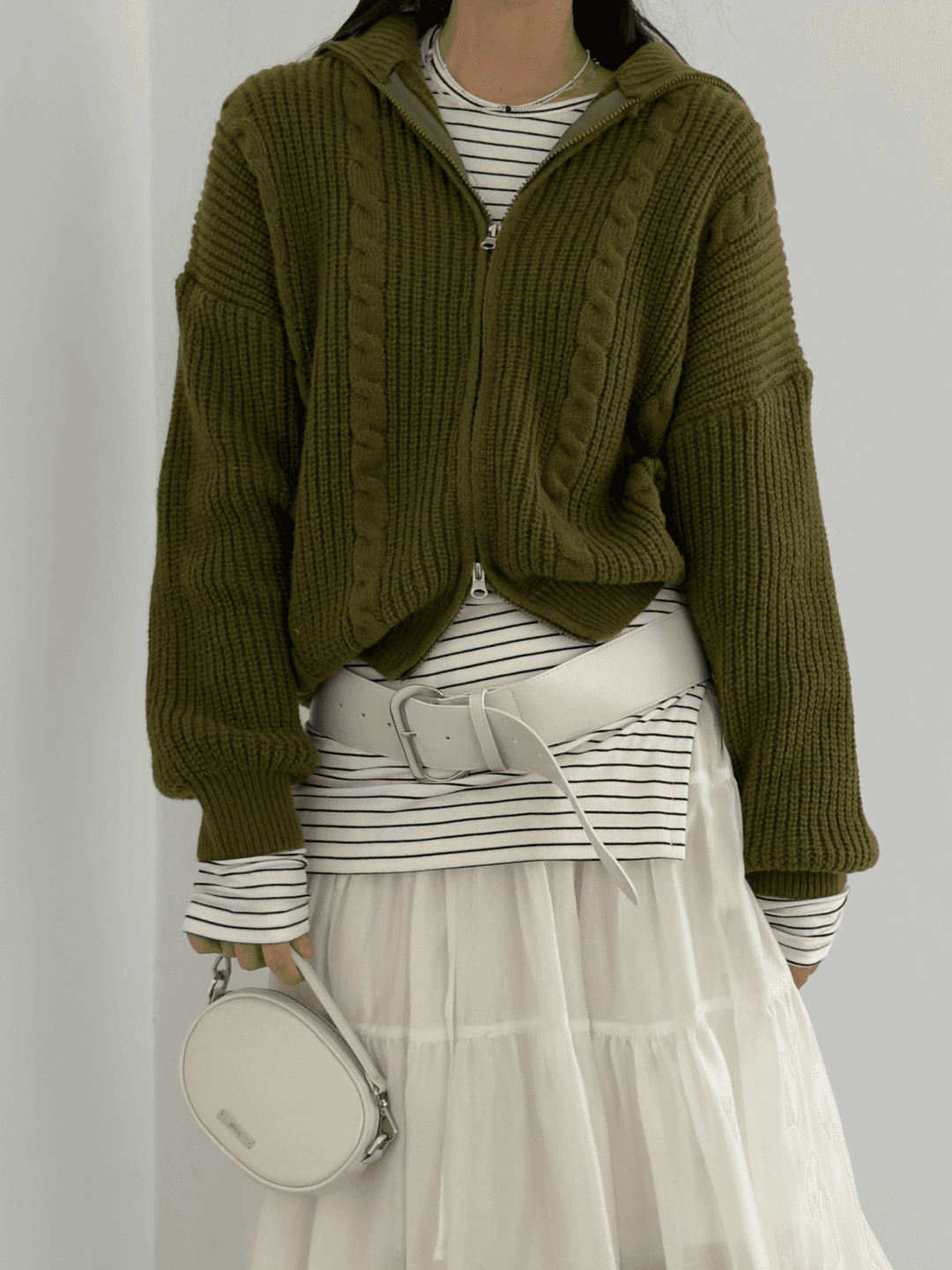 세미크롭 케이블 니트 투웨이 집업 2color