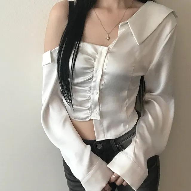 샤벳 새틴 언발 셔츠