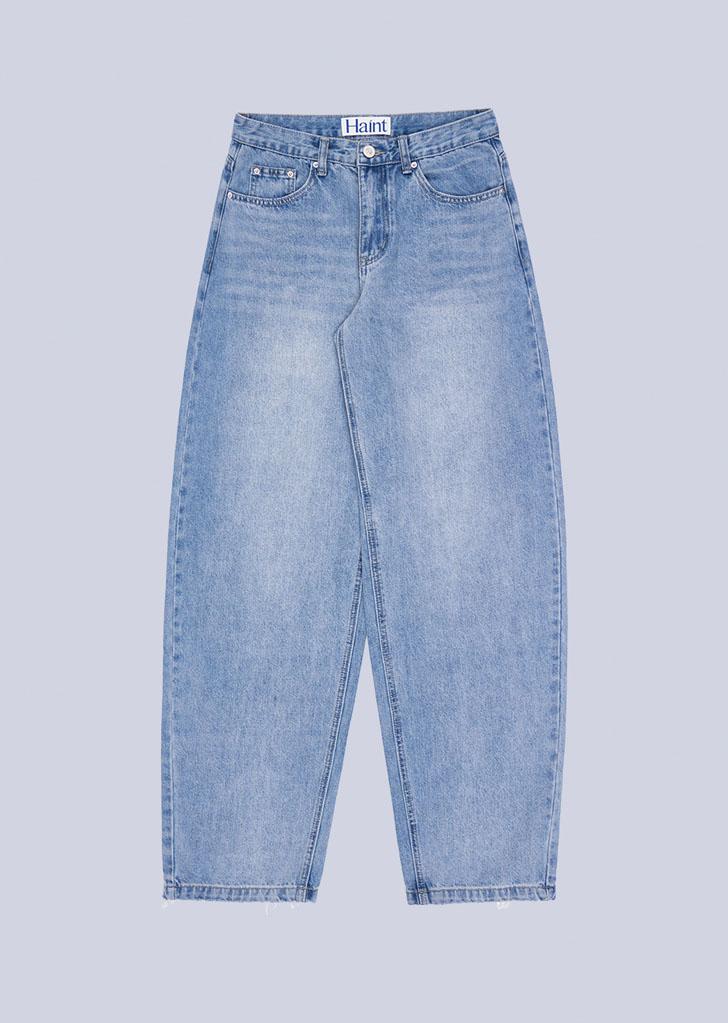 DAMAGE HEM WIDE TAPERED DENIM PANTS