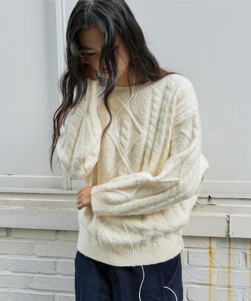 피셔맨 케이블 울 니트 크림