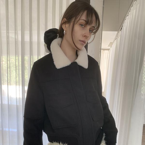 LONSLAN cashmere pocket fur collar coat + skirt set