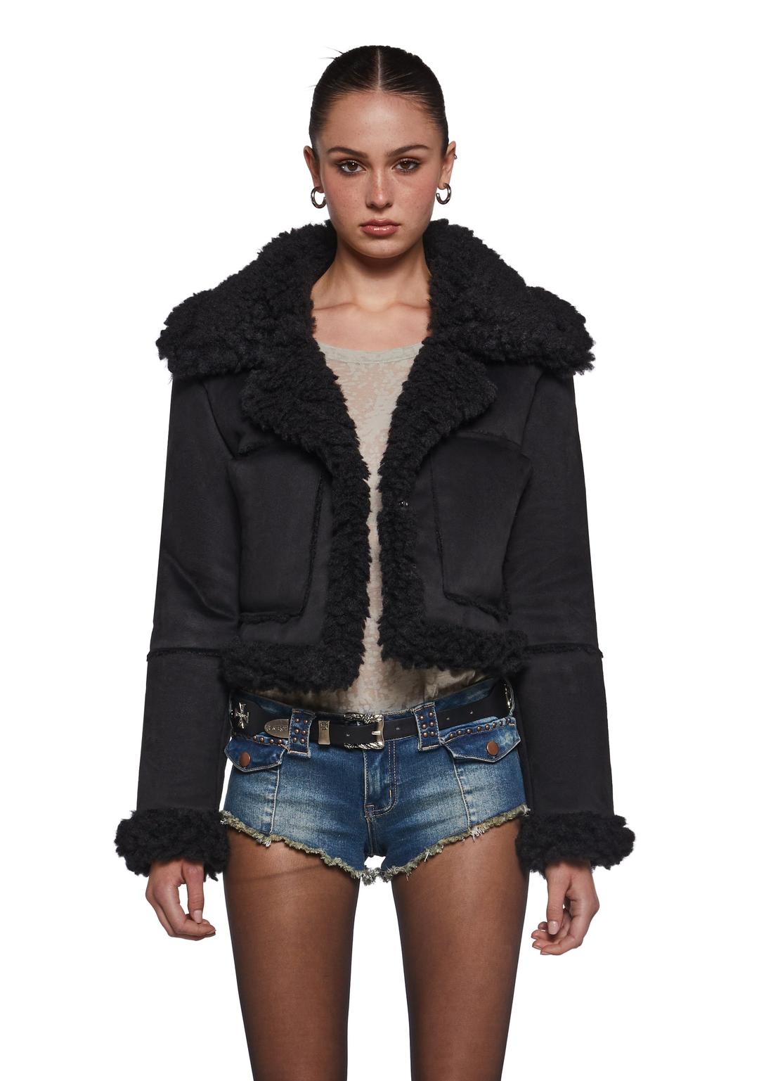 Shrouded Secrets Cropped Coat - BLACK / XX-Small