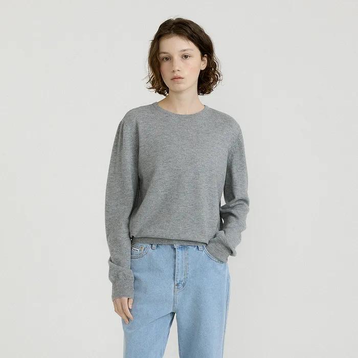 Classic Round Neck Knit (Melange Grey)