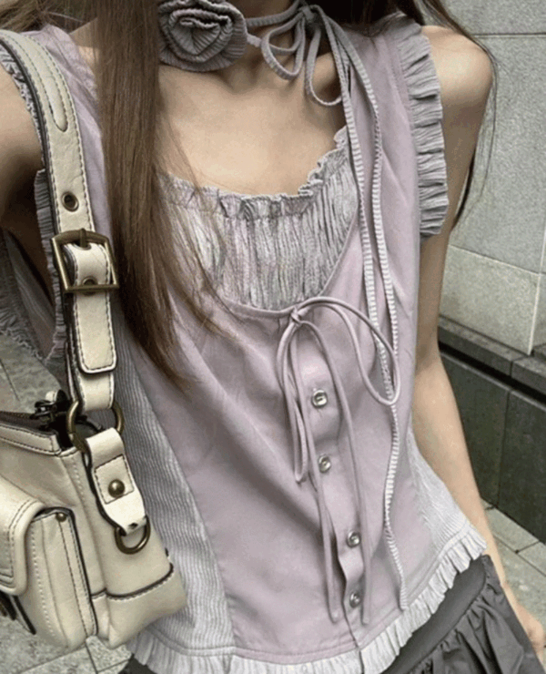 purple rose sleeveless tie set