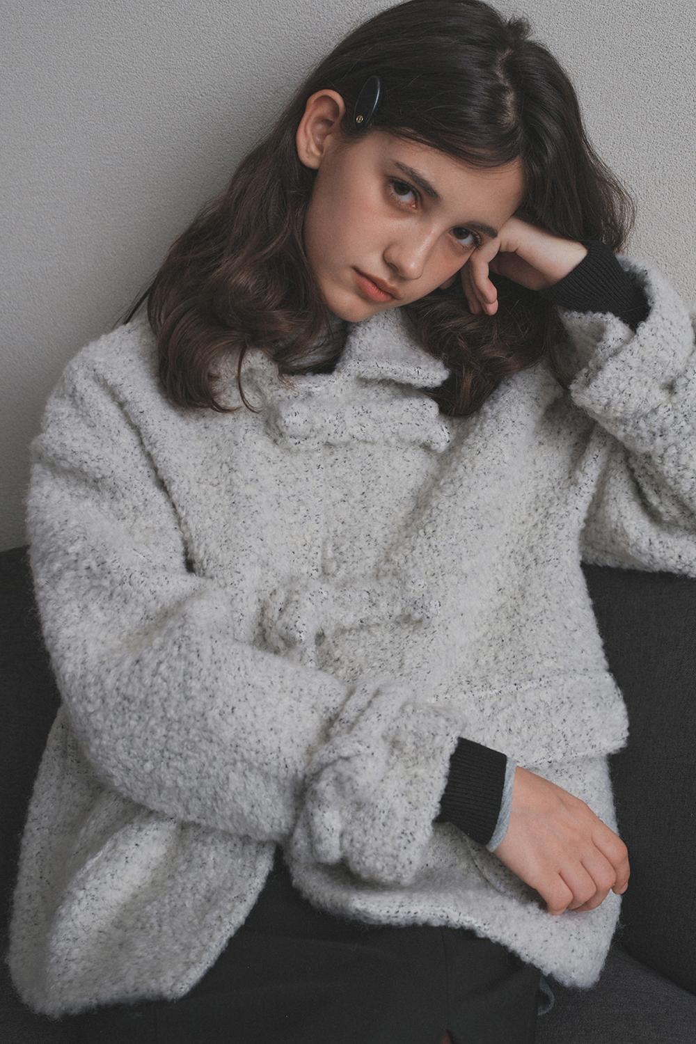 헤어리 버튼 울 숏 코트_Oreo Ivory