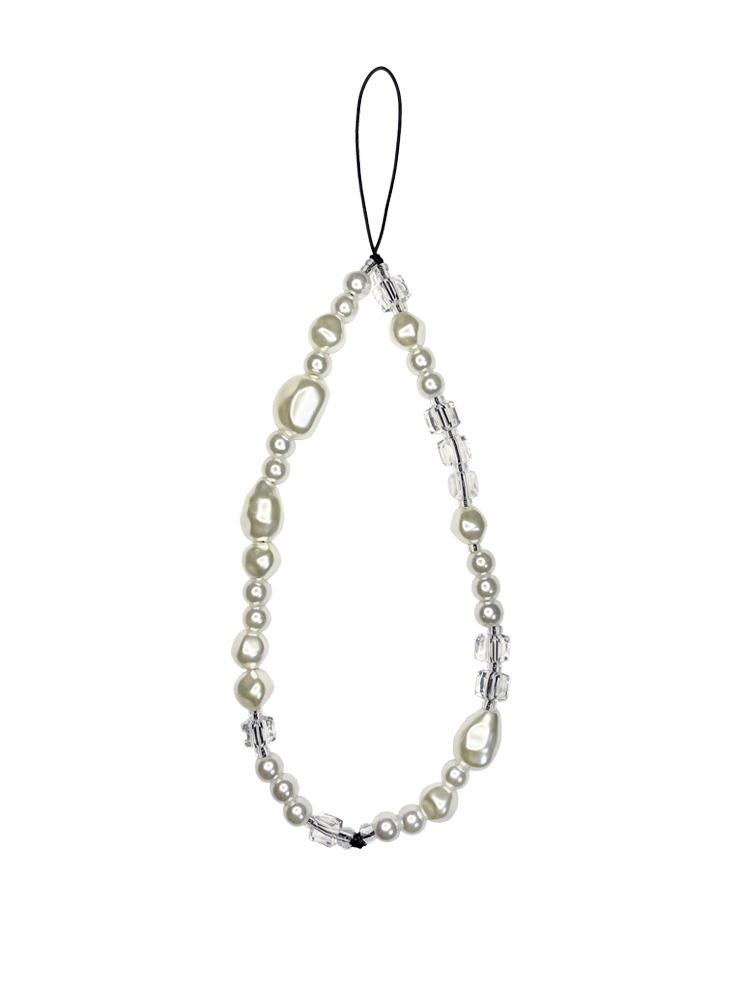 화이트 블렌드 진주 크리스탈 비즈 핸드폰 스트랩
