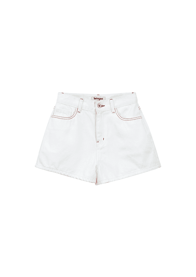 lotsyou_Red Stitch Denim Shorts White
