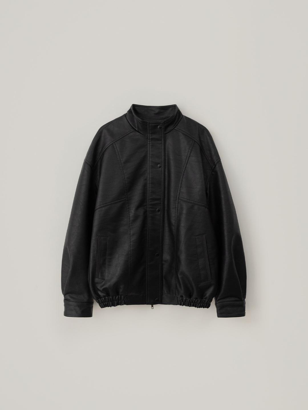 [4.7 예약 배송] High Neck Oversized Leather Blouson - Black