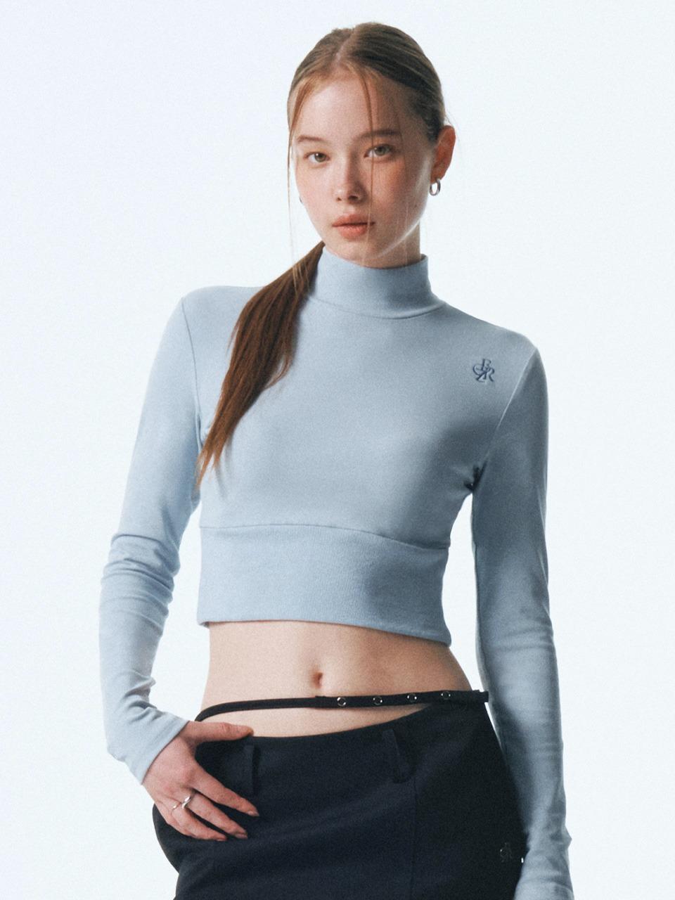 로고 자수 크롭 터틀넥 티셔츠_5COLORS