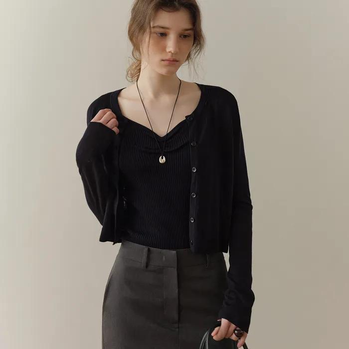 Moire Soft Cardigan (Deep Navy)