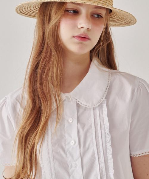 TORCHON LACE ROUND COLLAR HALF BLOUSE WHITE
