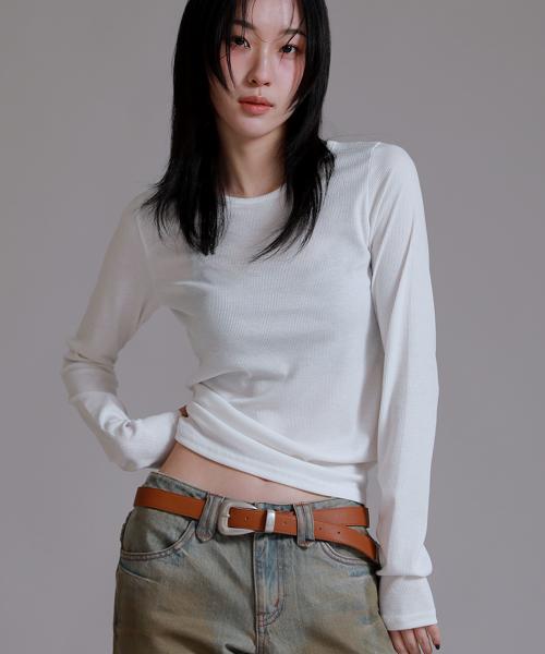 베이직 라운드 골지 티셔츠_화이트