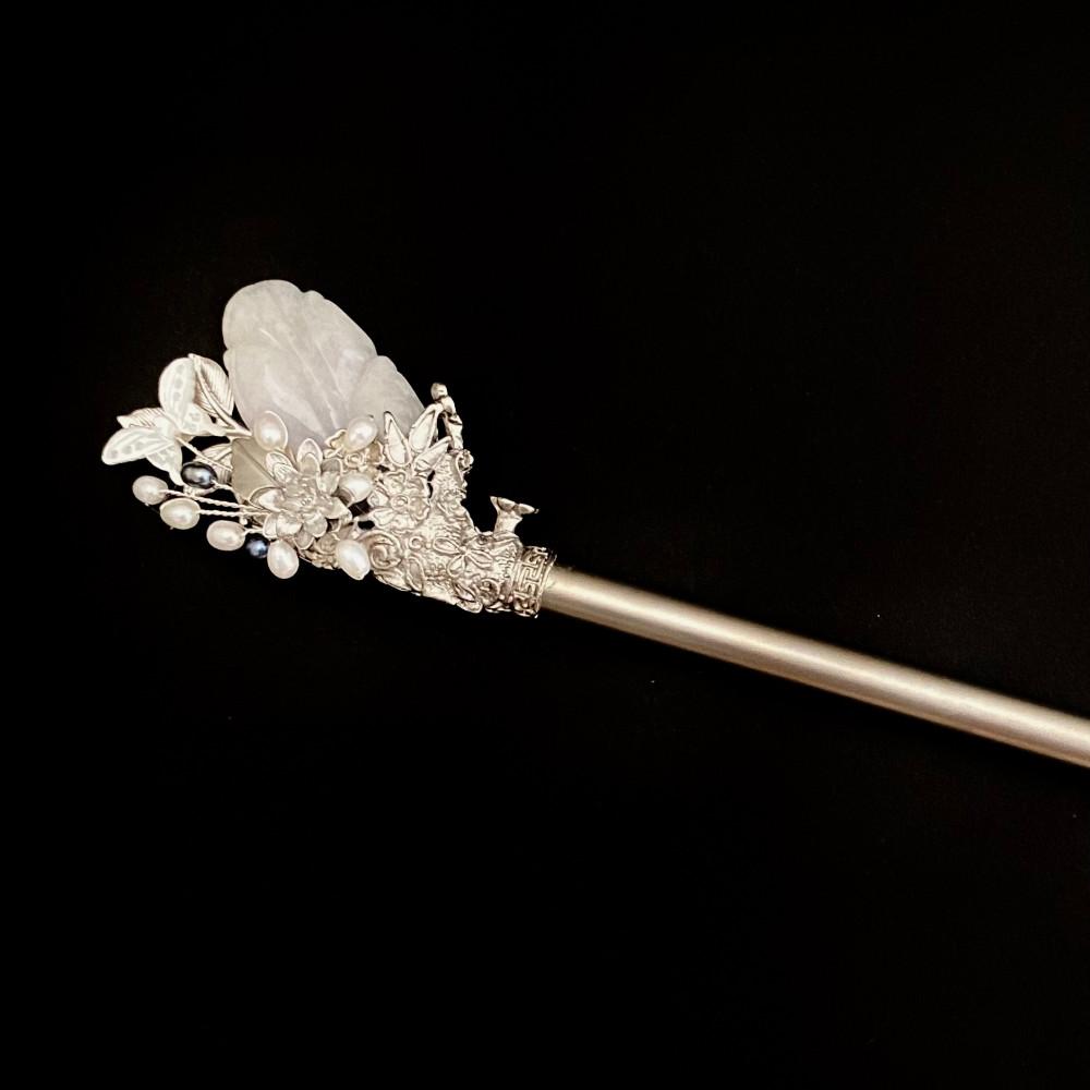 신부 혼주 고급 나뭇잎 옥석 비녀 한복 장신구