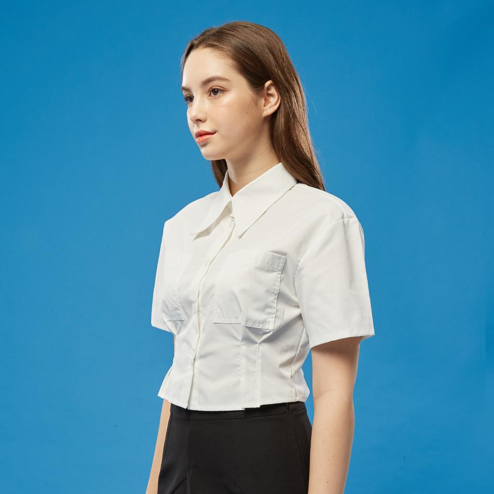 [장원영 착용] WOMEN 크롭 슬림 반팔 셔츠 [화이트]