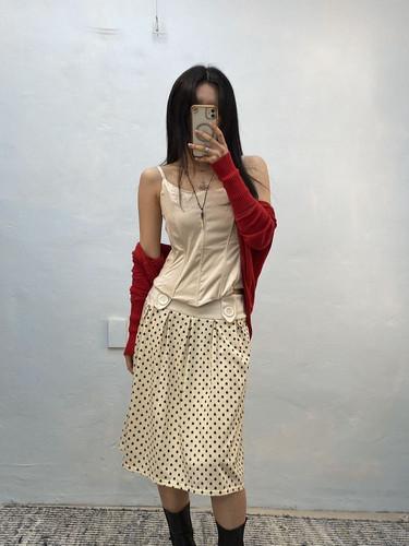 Clef cream dots midi skirt#