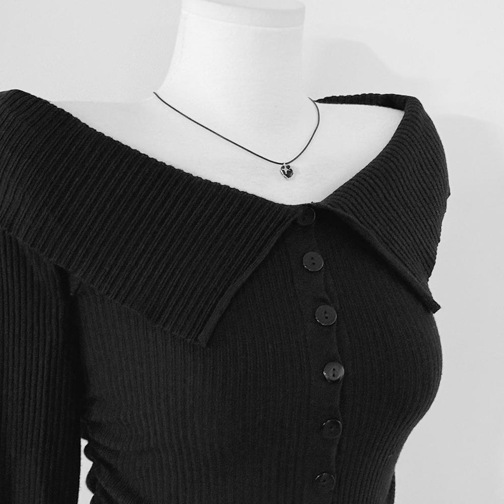 슈체 몸매보정🖤허리잘록 셔링 슬림핏 골지 오프숄더 니트