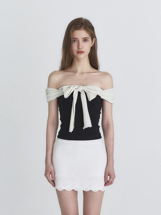 Off shoulder ribbon top (Black)