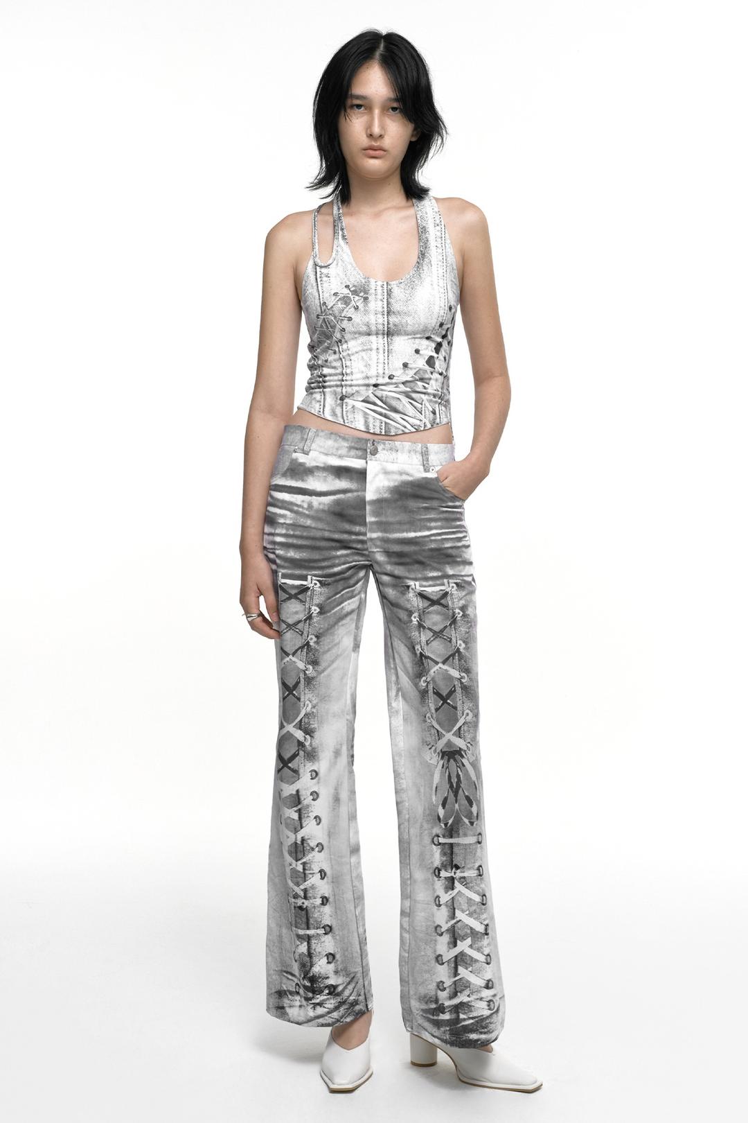 RACE UP PRINTED PANTS IVORY