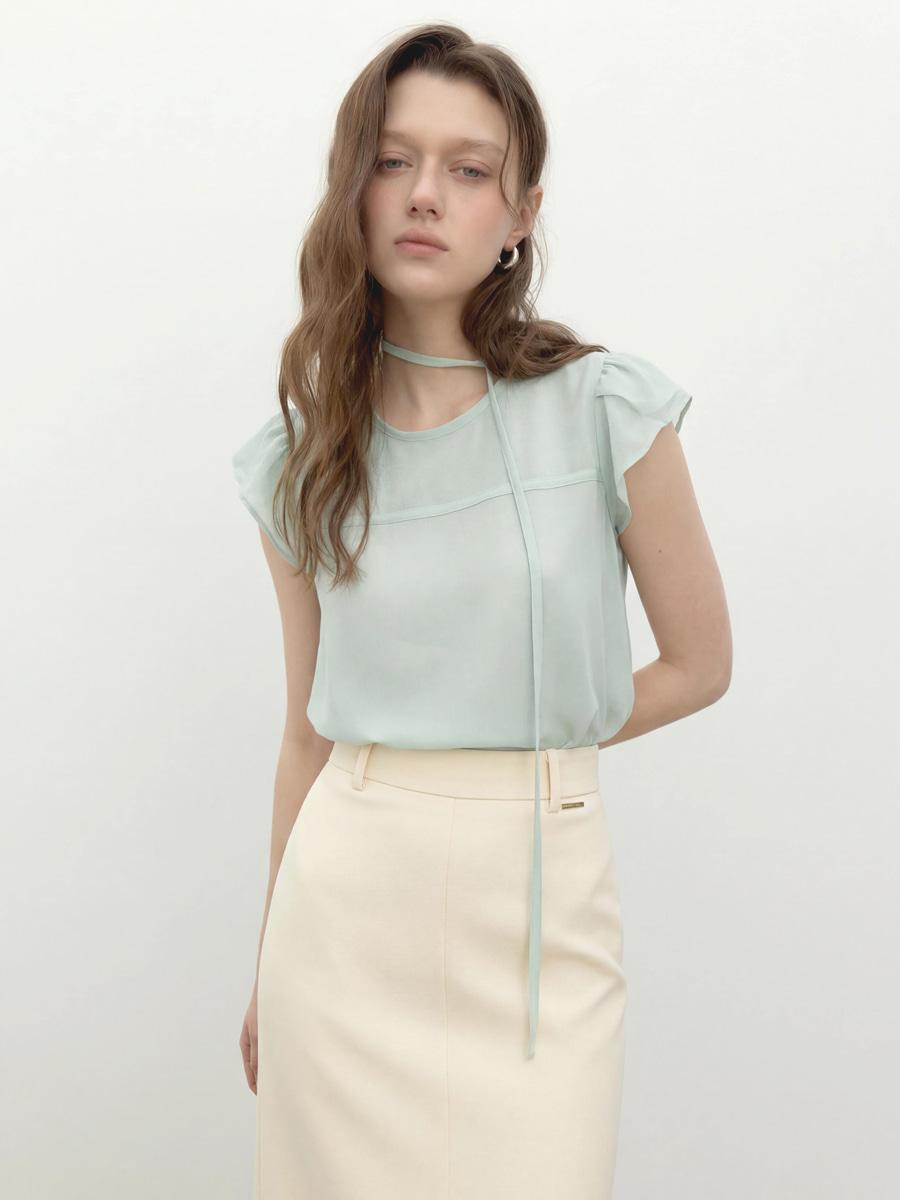 Essential Tencel Shirring Tie Blouse (MINT BLUE)