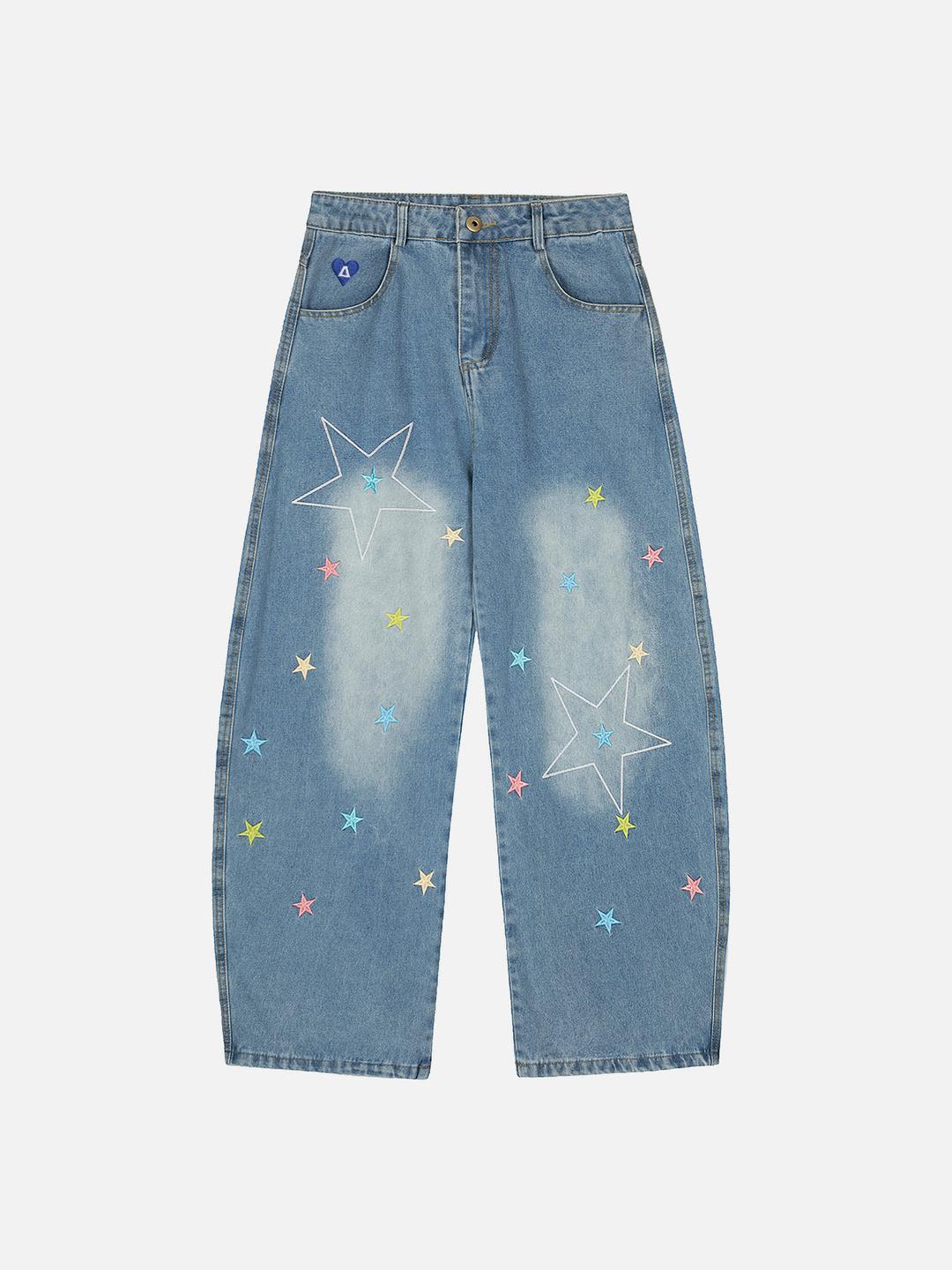Aelfric Eden Stars Embroidery Baggy Barrel Jeans - Blue / 26