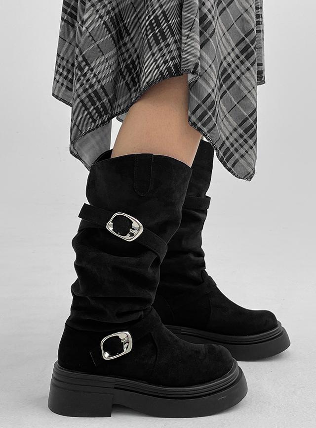 블랙업 비오핑 버클 스웨이드 롱부츠