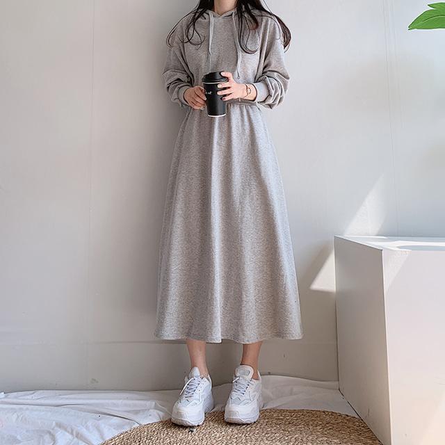 [당일발송/3만장판매🔥후기극찬🔥교복템] 잘록 몸매 후드 롱 원피스 스타일리시 허리밴딩