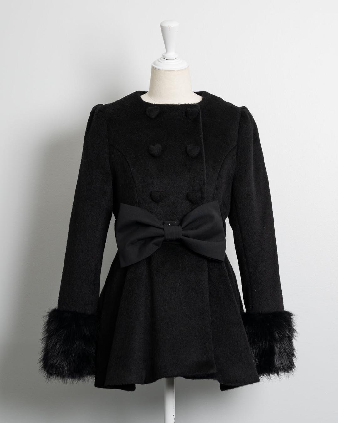 ハートボタンリボンベルトシャギーコート