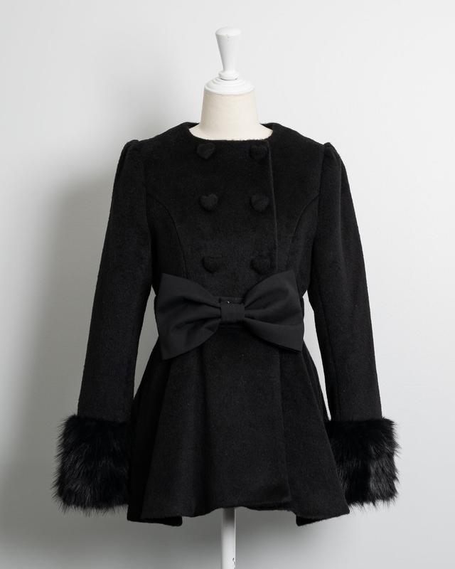 PIUM ハートボタンリボンベルトシャギーコート - 위시버킷